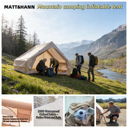 Glamping Air Tent for 4-6 Person, Quick Inflation, Large Skylight, Mosquito-Proof Ventilation Privacy Curtains on Both Sides, Ideal for Family Camping Gathering Camping Holiday Camping Outdoor Camping