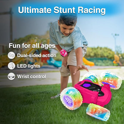 Contixo SC3 RC Stunt Car Pink 2.4GHz 4WD Double-Sided 360° Rotating flip Racer Remote Control Toy Cars with LED Lights for Kids Girls Boys Age 4-12 Birthday Gift