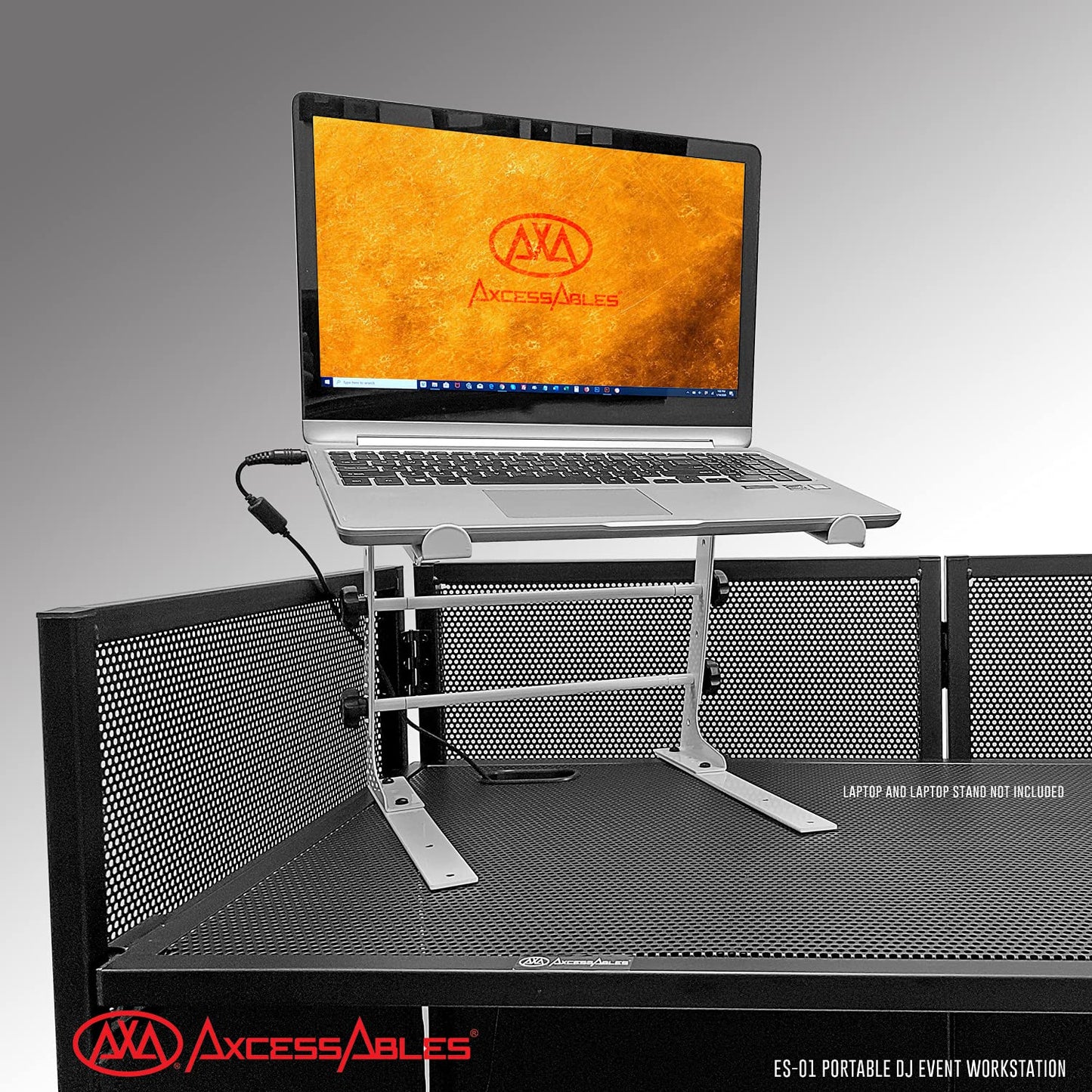 AxcessAbles Portable DJ Facade Booth with Black and White Lighting Scrims, Carry Cases | Standing DJ Table - 40" x 20" | DJ Controller Stand | Recording Mixer Stand | DJ Booth (ES-01)