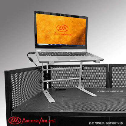 AxcessAbles Portable DJ Facade Booth with Black and White Lighting Scrims, Carry Cases | Standing DJ Table - 40" x 20" | DJ Controller Stand | Recording Mixer Stand | DJ Booth (ES-01)