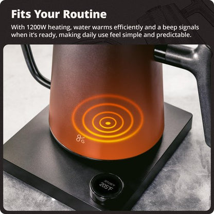 Greater Goods Electric Gooseneck Kettle, 1200W Stainless Steel with Precision Temperature Control, Fast Boil, BPA-Free, Ideal for Pour Over Coffee and Tea, 0.8L (Onyx Black)