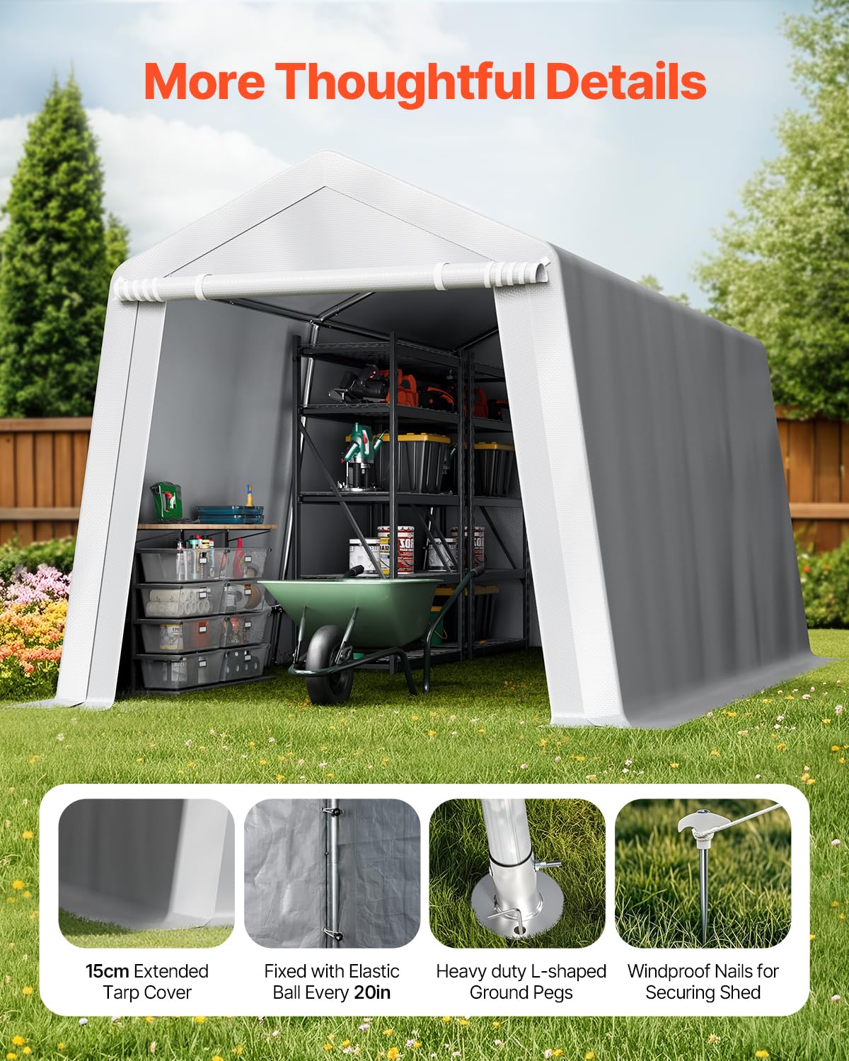 VEVOR Portable Outdoor Storage Shelter Shed, 8 x 14 x 7.6 ft Heavy Duty Instant Storage Tent Garage Sheds with Roll-up Zipper Door for Motorcycle, Bike, Garden Tools