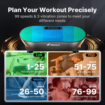 MERACH Vibration Plate Exercise Machine, Vibrating Platform for Lymphatic Drainage Weight Loss Muscle Activation, Full Body Home Exercise Equipment with LED Touch Screen Bluetooth Pull Cord