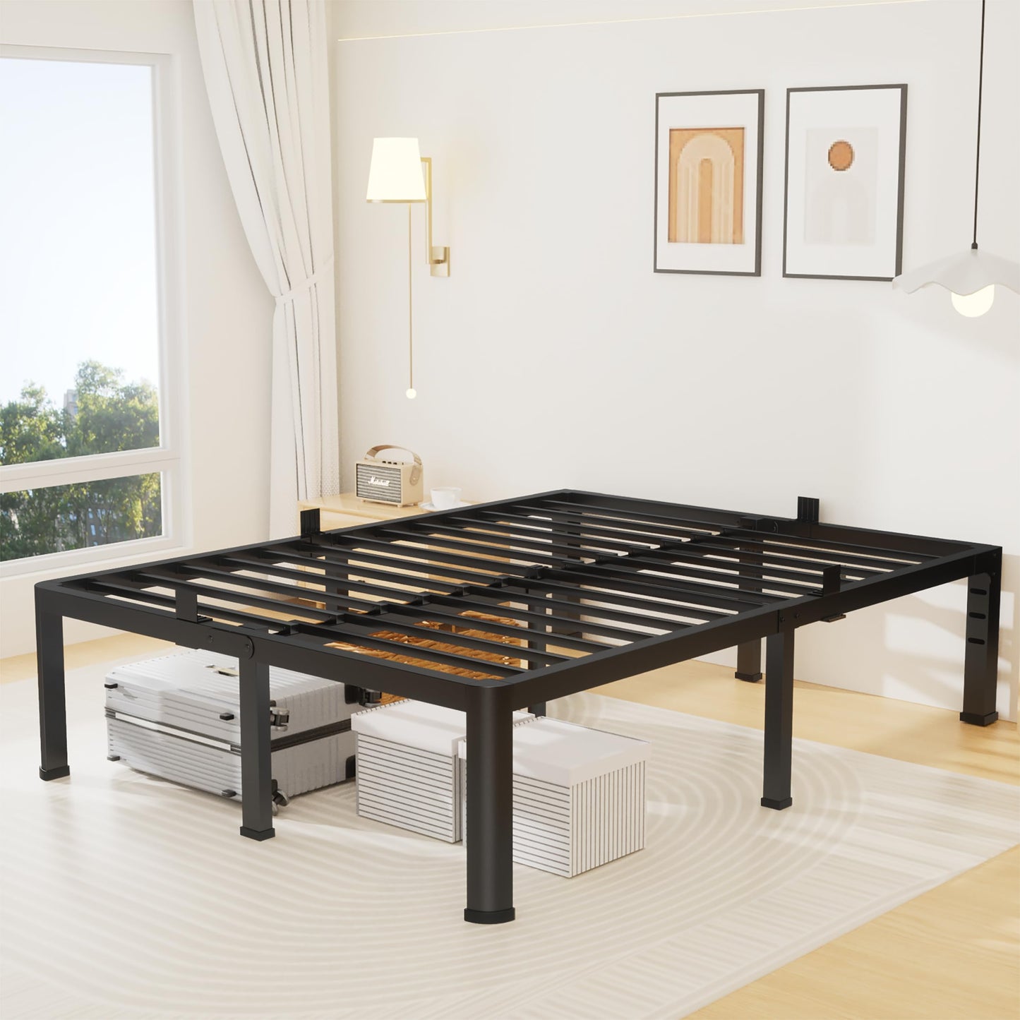 Superay 18 Inch King Size Metal Platform Bed Frame with Round Corners, Storage Space Under High Bed Frame-Heavy Duty Steel Slats Support, Noise Free - Easy Assembly - No Box Spring Needed