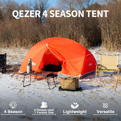 QEZER Camping Tent 1/2 Person Tents Windproof Portable Adults Tents for Camping Hiking Backpacking Traveling Easy Set up (Orange, 2 Person)
