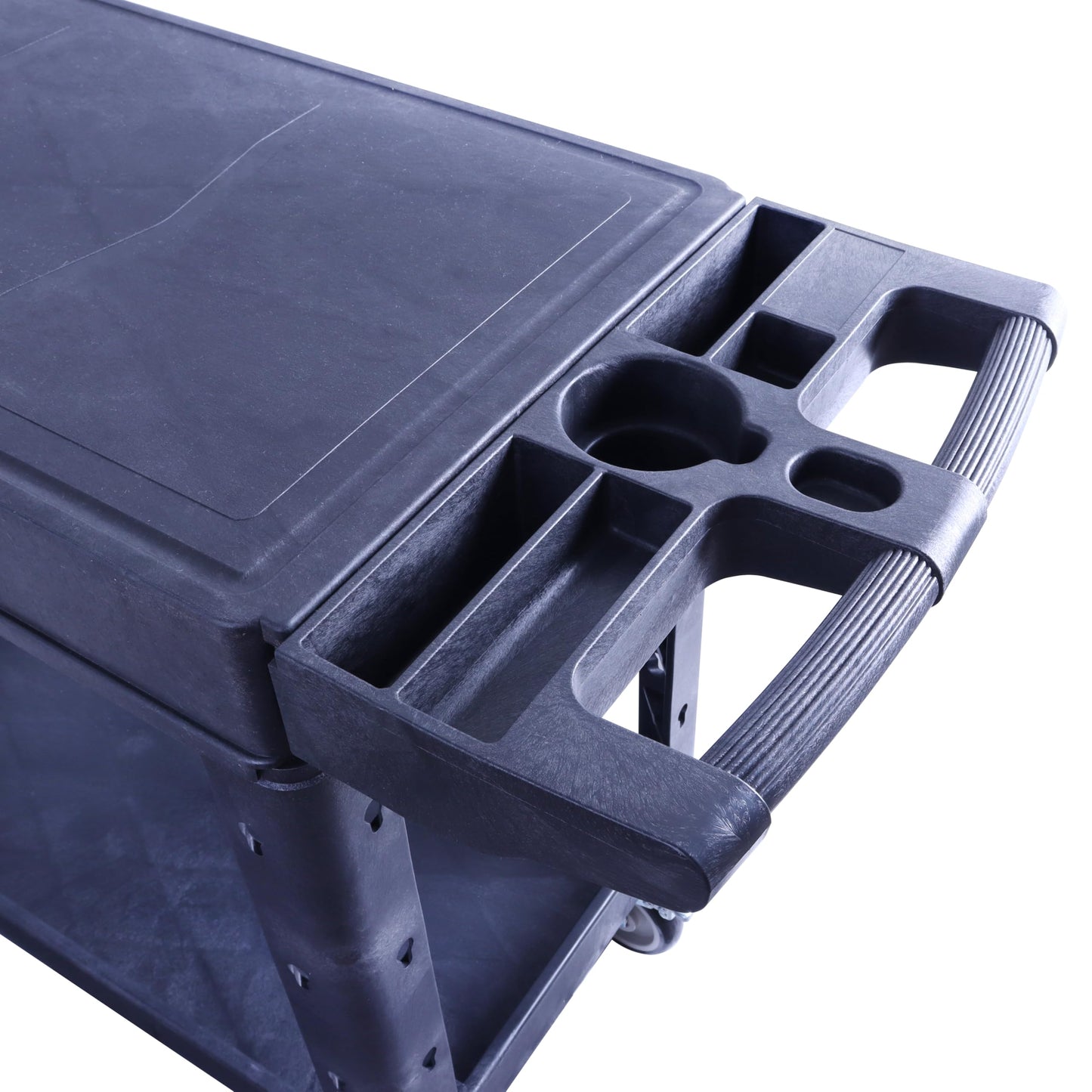 HIGOOD Heavy Duty Plastic Utility Cart, 39.57 x 16.73 in, Flat Top, 2 Swivel Wheels, 500 lbs Capacity, Black
