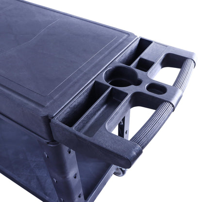 HIGOOD Heavy Duty Plastic Utility Cart, 39.57 x 16.73 in, Flat Top, 2 Swivel Wheels, 500 lbs Capacity, Black