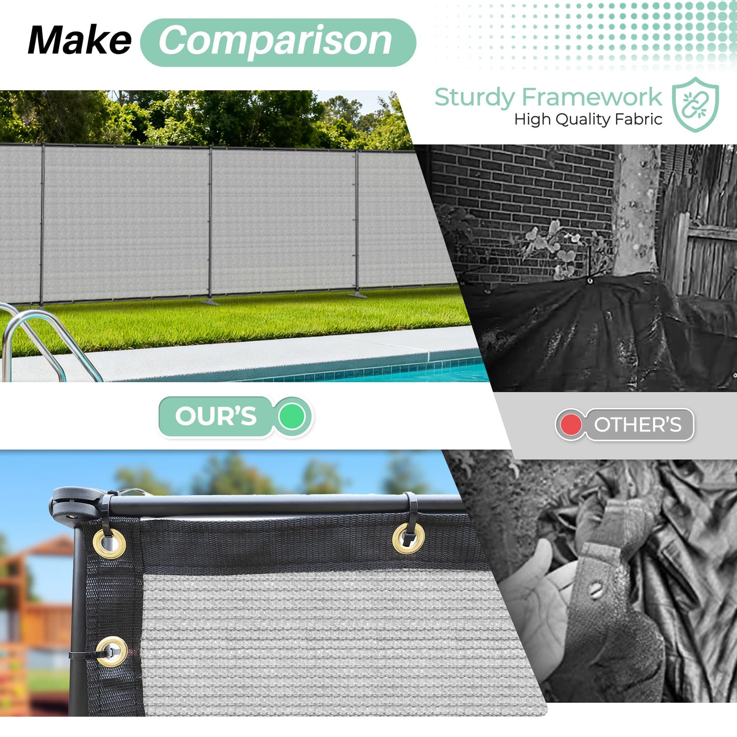 SunnyRoyal 6' x 24' Privacy Fence Screen Panel with Iron Poles Freestanding No Dig Heavy Duty Windscreen Mesh Fabric Temporary Dog Fencing for Outdoor Backyard Patio Garden (Light Gray)