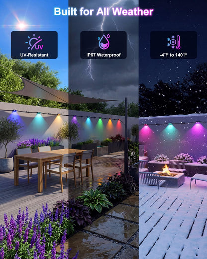Kimjo Outdoor Deck Lights, RGBCW Smart Fence Lights with 2700K-6500K Dimmable White, IP67 Outdoor Lights for Patio, App&Remote Controlled LED String Lights for Garden Yard Path, 24 Packs 147.6ft