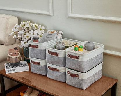 DECOMOMO Small Storage Baskets - Organize Your Closet with Grey & White Bins | 6 Pack