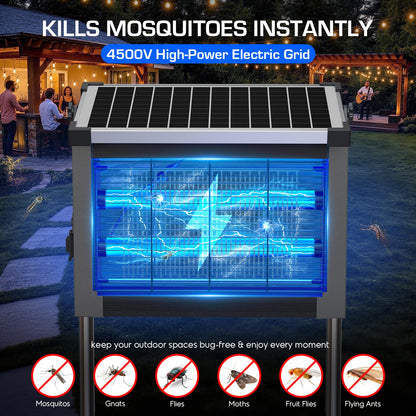 Solar Bug Zapper Outdoor Waterproof, 4500V High Power Cordless Mosquito Zapper with Smart Light Sensor, Dual Solar & USB Rechargeable Insect Killer for Patio, Garden, Backyard, Indoor & Outdoor Use