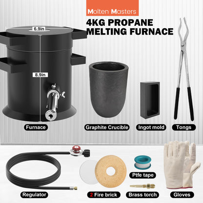 MMasters 4KG Propane Melting Furnace Kit with Gloves, 2400℉ High-Efficiency Metal Foundry for Gold, Silver, Copper, and Aluminum Smelting, Ideal for Jewelry Making and Metal Casting