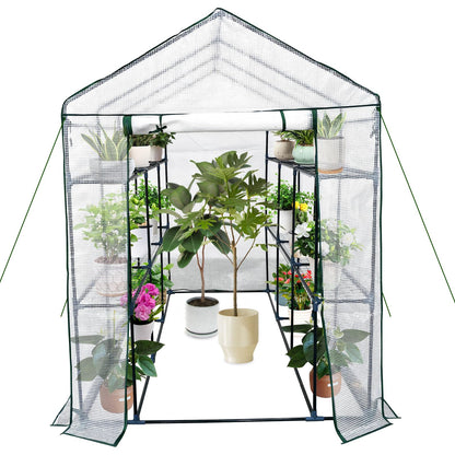 Walk in Greenhouse for Outdoors - All Season Plant House with 6 Shelves, Mesh Windows, Waterproof Cover, Roll-Up Zippered Door, 3 Tier Garden Hot House for Seedling Flowers Growing for Patio, Backyard
