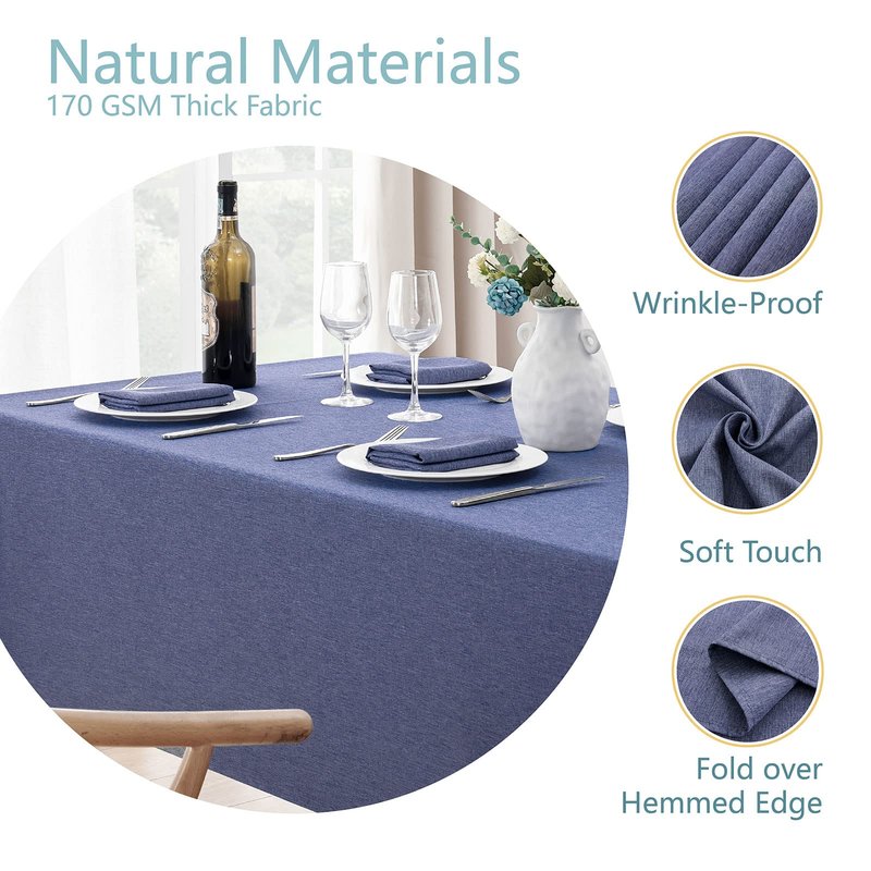 Veblandy Rectangle Tablecloth Linen Textured Waterproof & Stain Resistant Table Cloth Wrinkle Free Decorative Fabric Farmhouse Table Cover for Dining/Party/Buffet/Wedding, 60 x 84 Inch, Demin Blue
