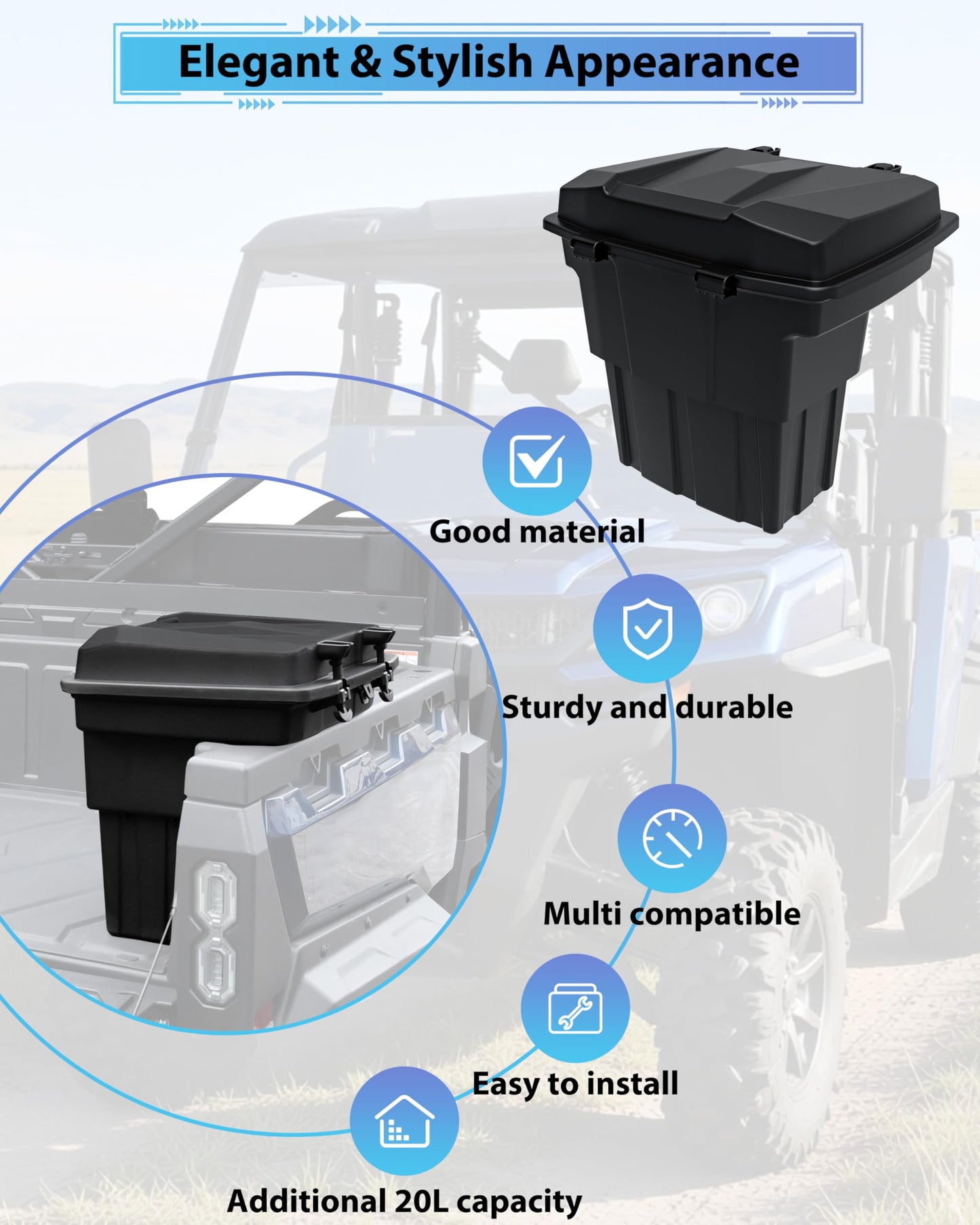 KEWISAUTO Rear Cargo Box for CFMOTO UFORCE 1000/1000 XL 2019-2025 Accessories, 20L Double Layer Removable Rear Bed Storage Box Tool Box Waterproof Poly Storage Bin