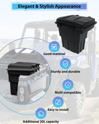 KEWISAUTO Rear Cargo Box for CFMOTO UFORCE 1000/1000 XL 2019-2025 Accessories, 20L Double Layer Removable Rear Bed Storage Box Tool Box Waterproof Poly Storage Bin