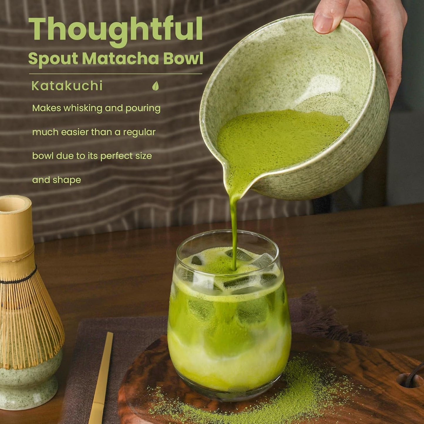 Skiennix Matcha Whisk Set - Complete 5-Piece Kit with Ceramic Bowl, Bamboo Chasen & Sifter for Matcha Lovers