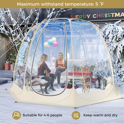 Tangkula Pop Up Bubble Tent, 9.5x9.5 Ft Oversize Outdoor Dome Tent for 4-6 People with 16 Stakes, 8 Wind Ropes, 8 Sandbags, Carrying Bag, Weatherproof Clear Tent for Winter Cold Protection, Camping