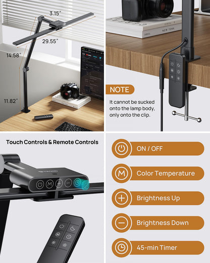 TROND LED Neck Reading Light LED Clamp Desk Lamp with Remote