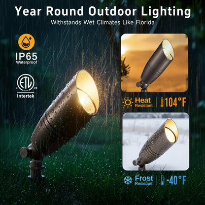 Gardenreet Die-Cast Brass Spot Light Outdoor - 12V LED Uplighting Waterproof, Low Voltage Landscape Lights Direct Wire, Bronze for Fence Fountain with Warm White MR16 Replaceable Bulbs (12 Pack)