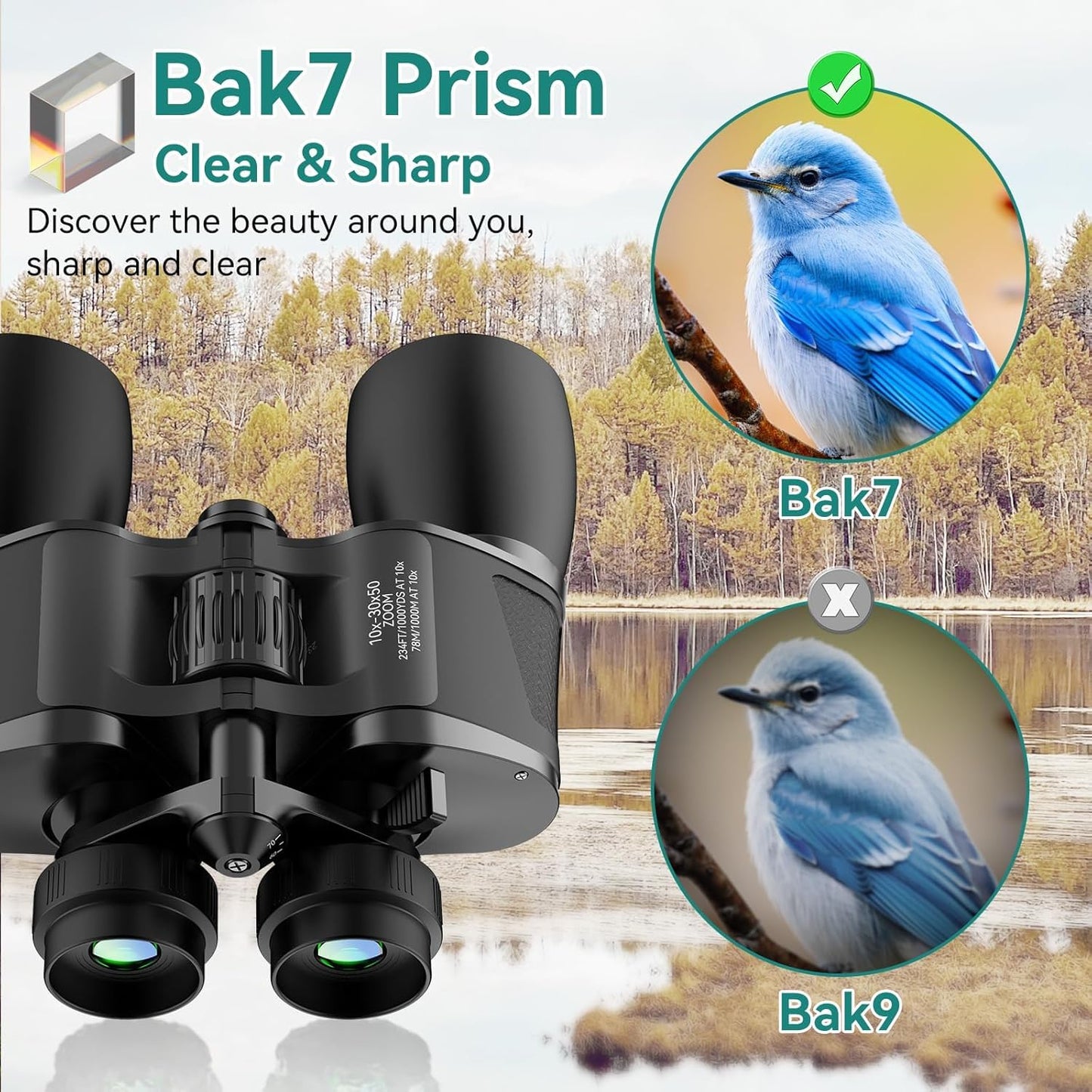 MLight 10-30X50 Zoom Binoculars for Adults, High Powered Military Binoculars for Bird Watching, Hunting, Outdoor, Hiking, Concerts Large View, Waterproof, BK7 Prism, FMC Lens, Low Light Night Vision