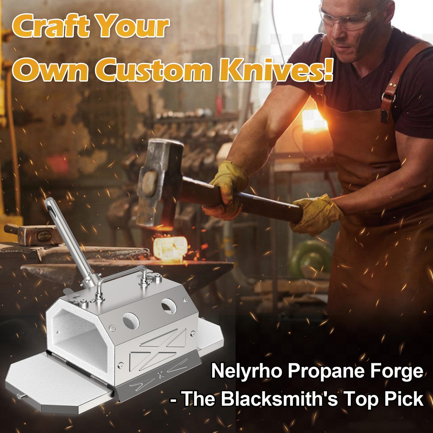 ATkrou 1 Burner Gas Propane Forge 2600℉ Double Door mini Portable Equipment,Knife Making(Stainless Steel) Blacksmithing Farrier Tool, Blacksmith Forge Kit