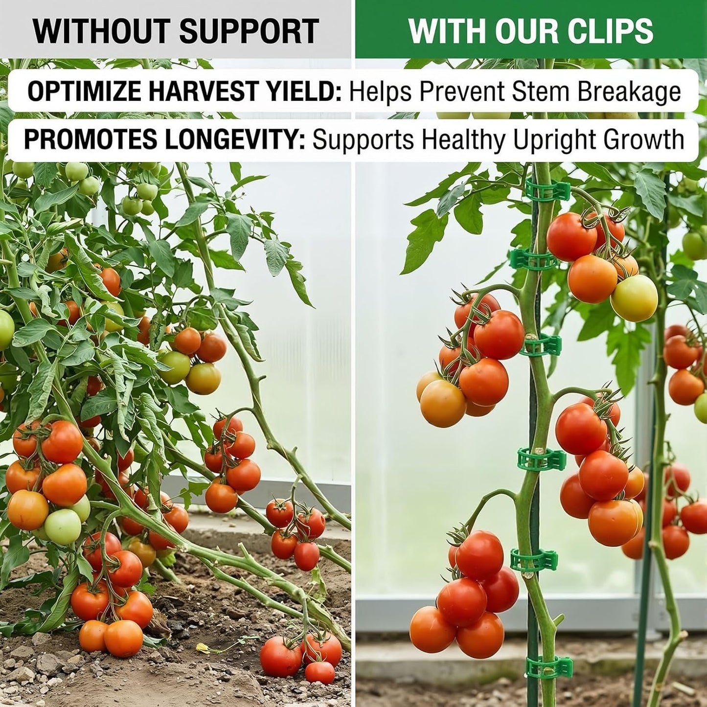 Skiennix 600 Pcs Tomato Clips - Heavy-Duty Plastic Vine Support for Healthy Climbing Plants