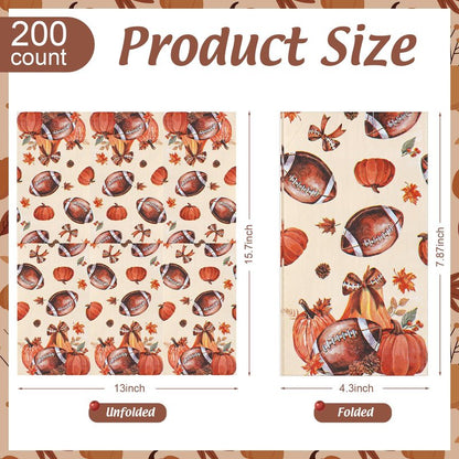 Windkream 200 Pcs Fall Football Guest Napkins Disposable Hand Towels for Bathroom Autumn Leaf Pumpkin Paper Guest Towels Football Bathroom Napkins for Thanksgiving Harvest Wedding Supplies