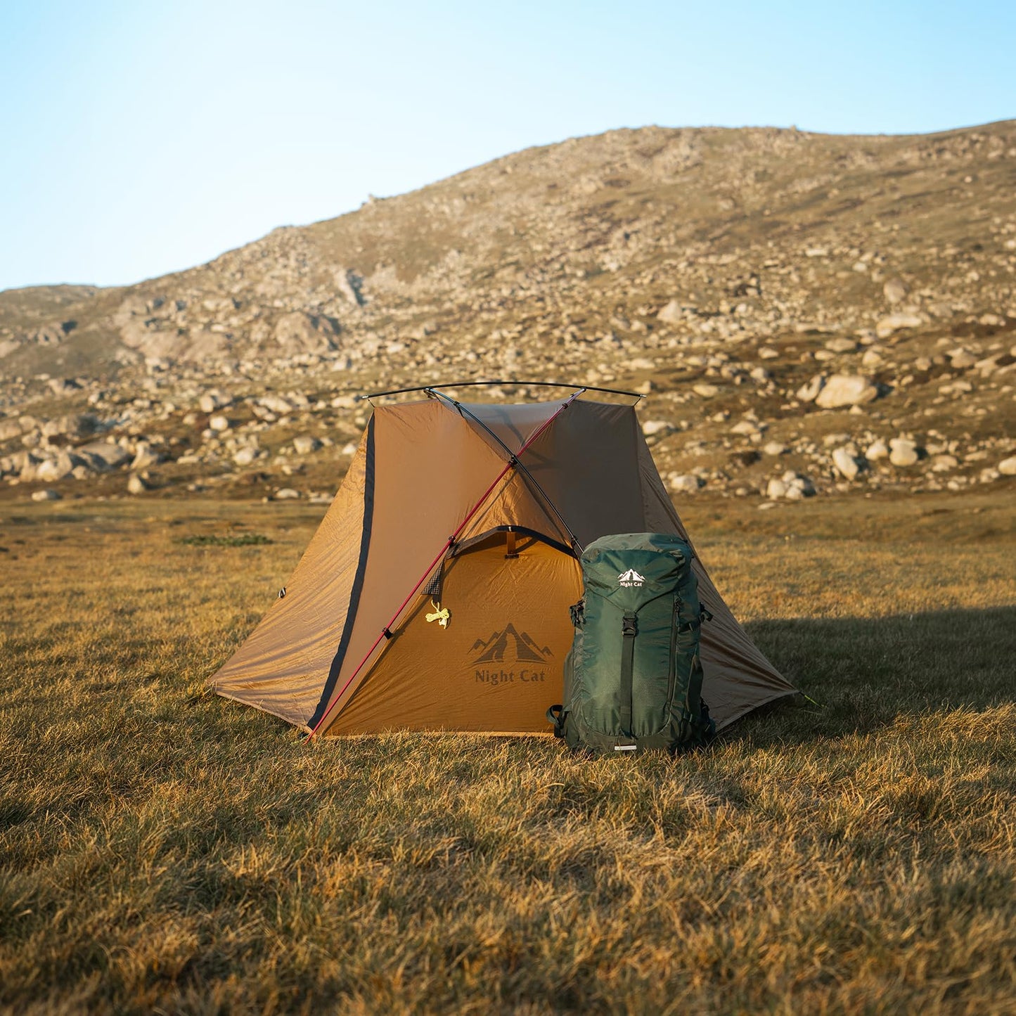 Night Cat Ultralight Backpacking Tent: Waterproof Lightweight Single People Camping Tent for Outdoor Hiking Trekking with Double Layers Aluminum Poles and Footprint 1 Person Khaki