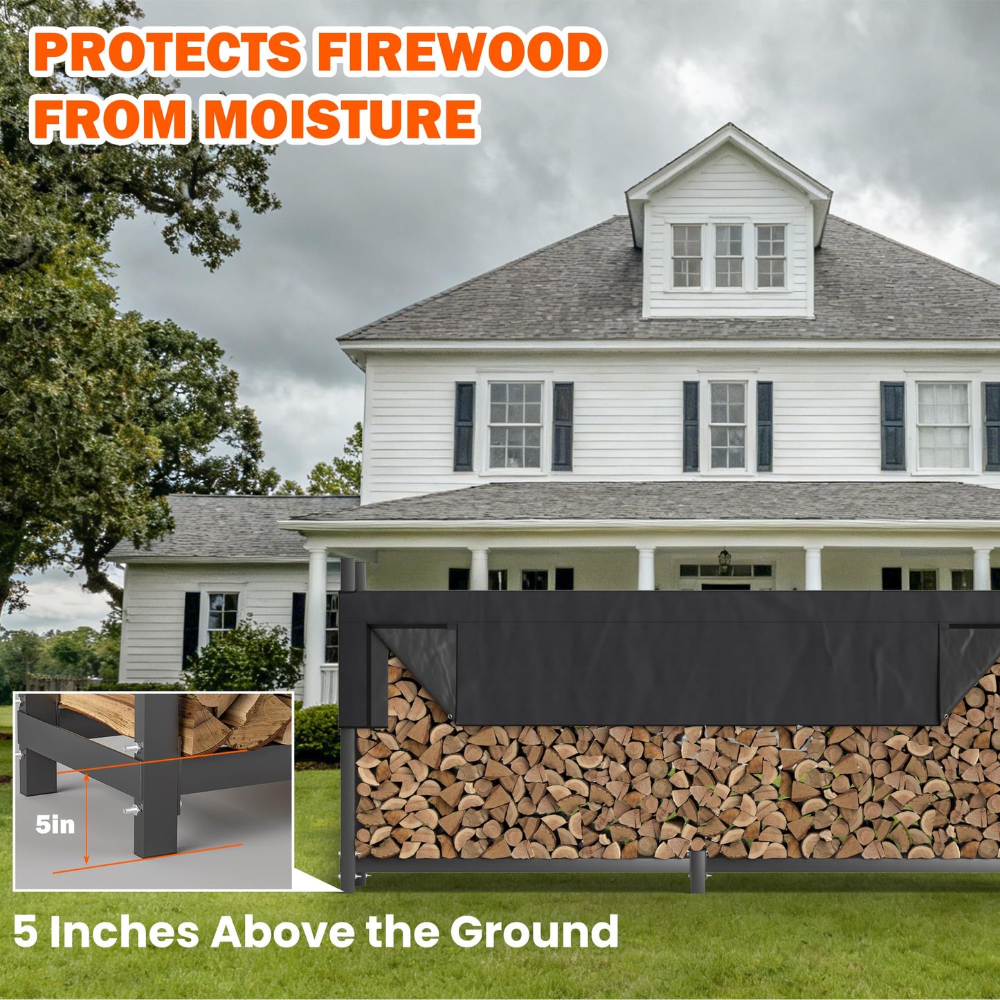 Ultrawall 8ft Heavy Duty Firewood Rack with Waterproof Cover, Freestanding Wood Log Holders for Firewood, Indoor/Outdoor Wood Storage Rack