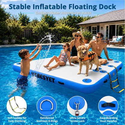 VEBESYET Inflatable Floating Dock with Soft Ladder, 6 inch Thick Non-Slip Inflatable Dock Floating Platform, Durable Drop-Stitch Inflatable Dock for Lake, Ocean, Swimming & Fishing
