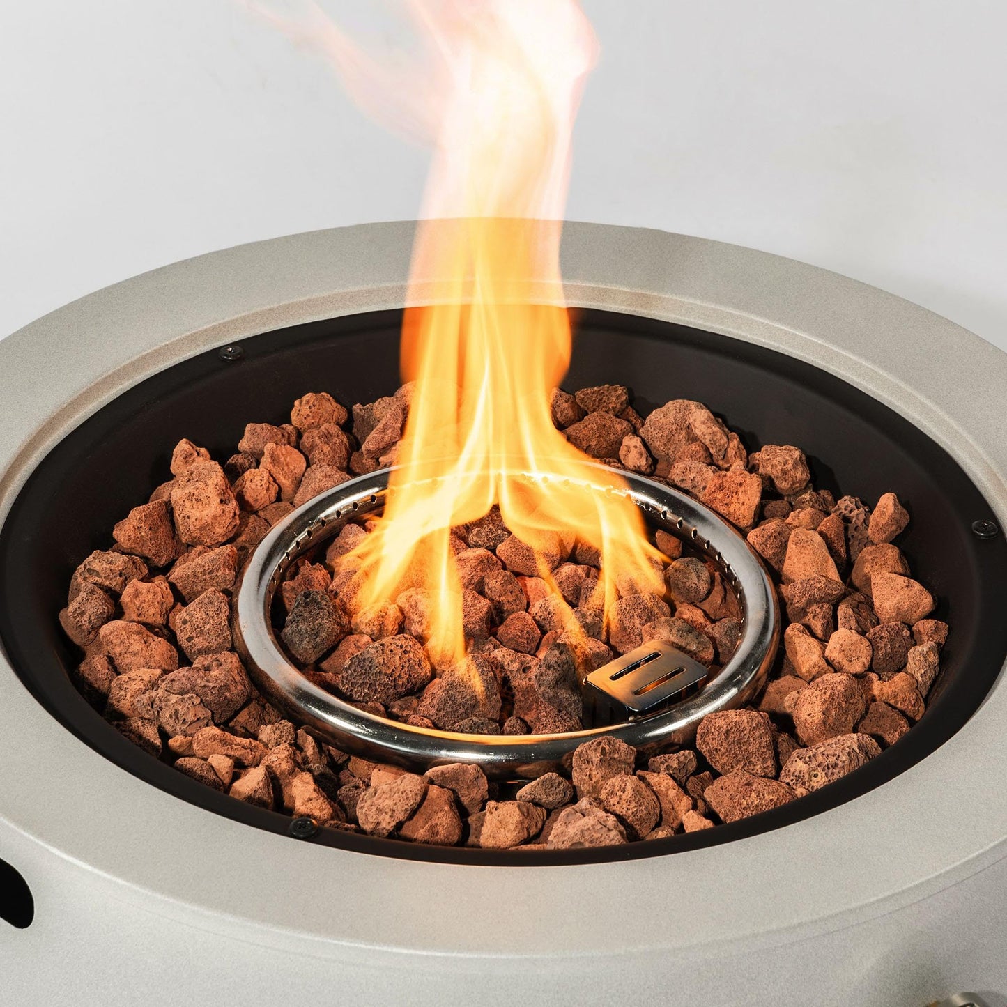 24" Propane Fire Pit Bowl, 50,000 BTU Round Steel Gas Fire Pit with Lid & Lava Rocks, Outdoor Patio Fire Bowl for Backyard, Deck, Garden, Grey