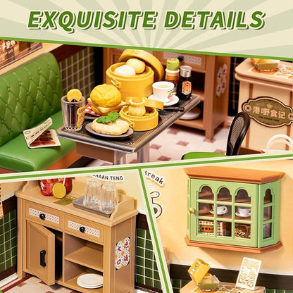 Rolife Super Creator DIY Miniature Plastic House Building Set Playset with LED Suitable for Mini Figures Construction Toys Diorama Kit Gifts for Teens Adults (Hong Kong Bites Cafe)