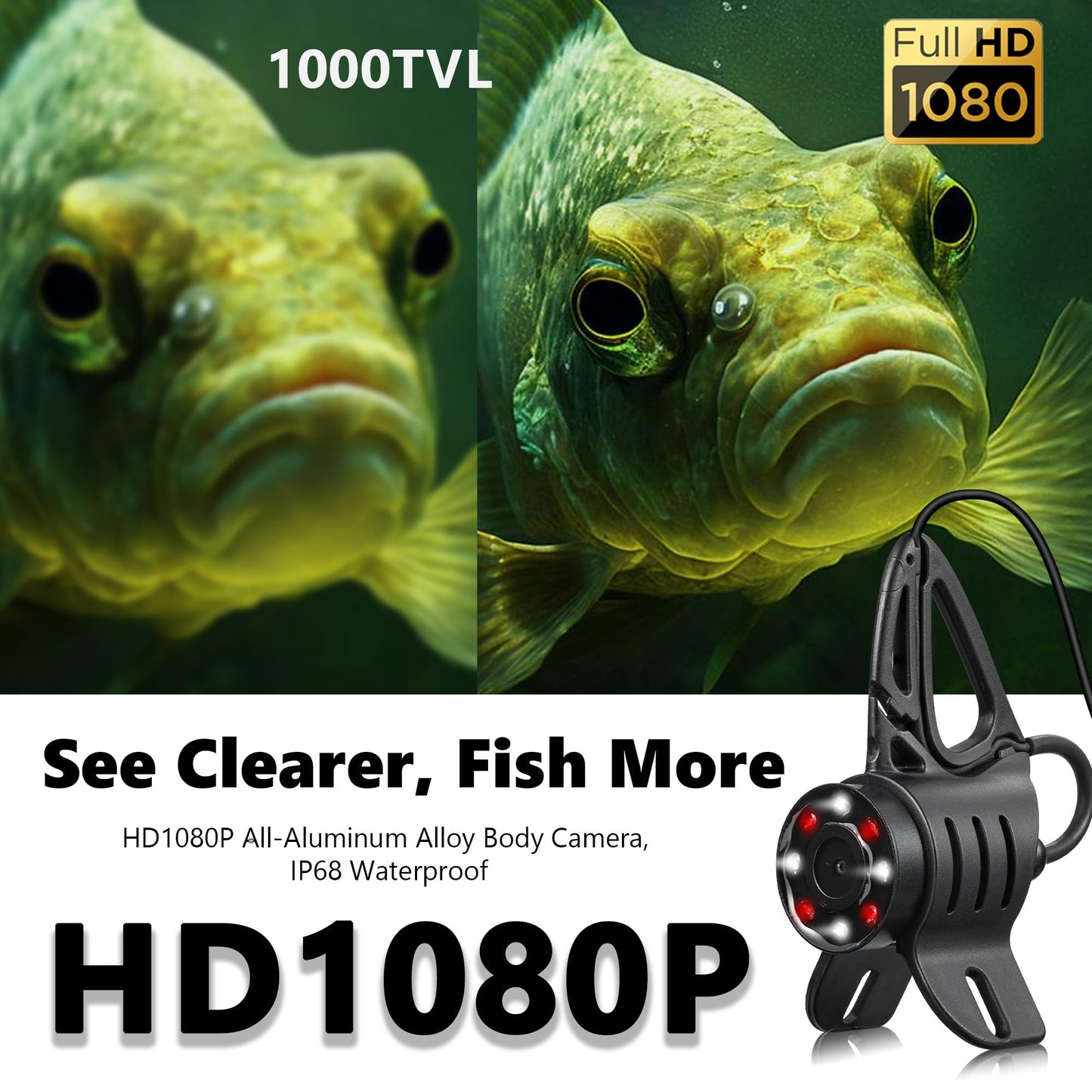 [FishPRO® 2026 Upgrade] 4.5'' True HD 1080P Underwater Fishing Camera (Plug & Play) - Ice Fishing Camera Underwater w/ 5,000mAh, USB-C, IR+LED, Fish Finder for Ice/Lake/Kayak, 65ft