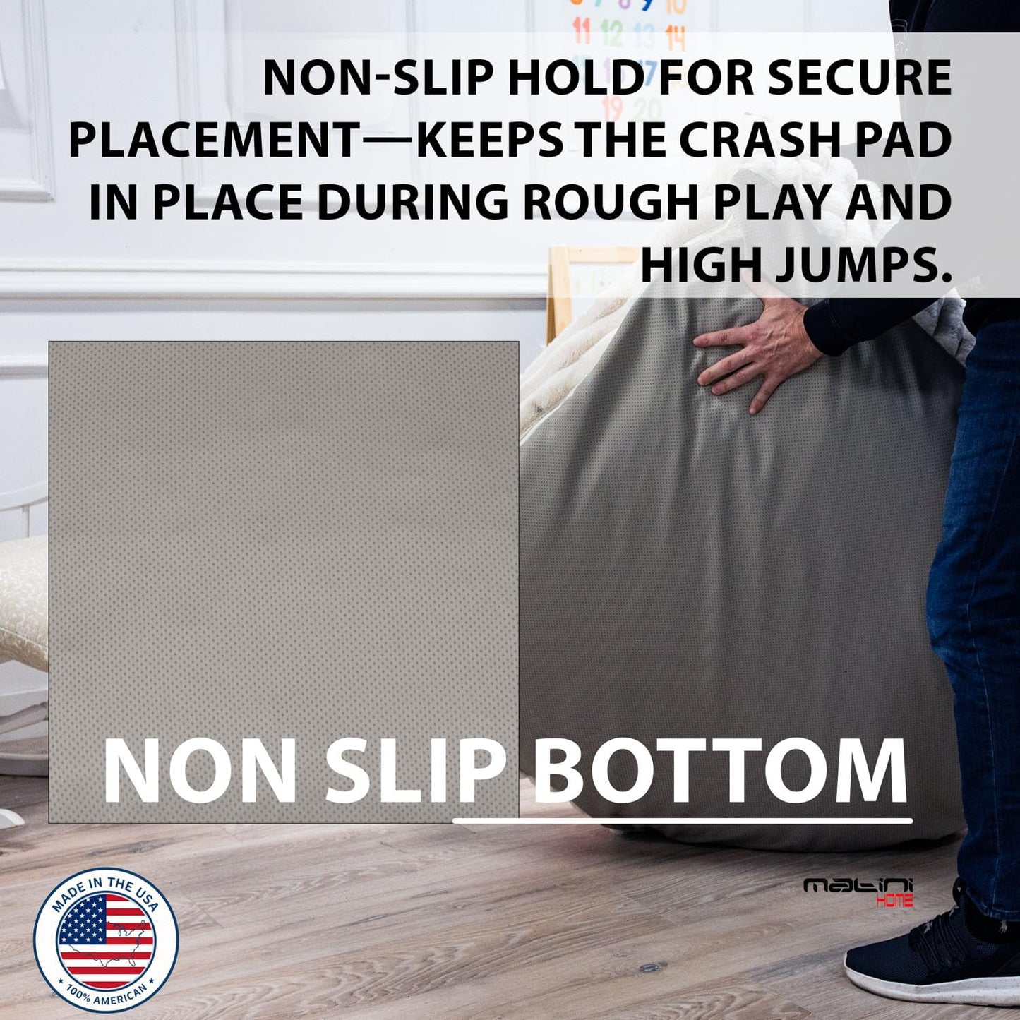 Matini Home Large Crash Pad - High-Density Foam Floor Landing Mat with Washable Cover, Professional Gymnastics Training Equipment for Impact Support, Jumping and Lounging - Light Gray, 60" x 60
