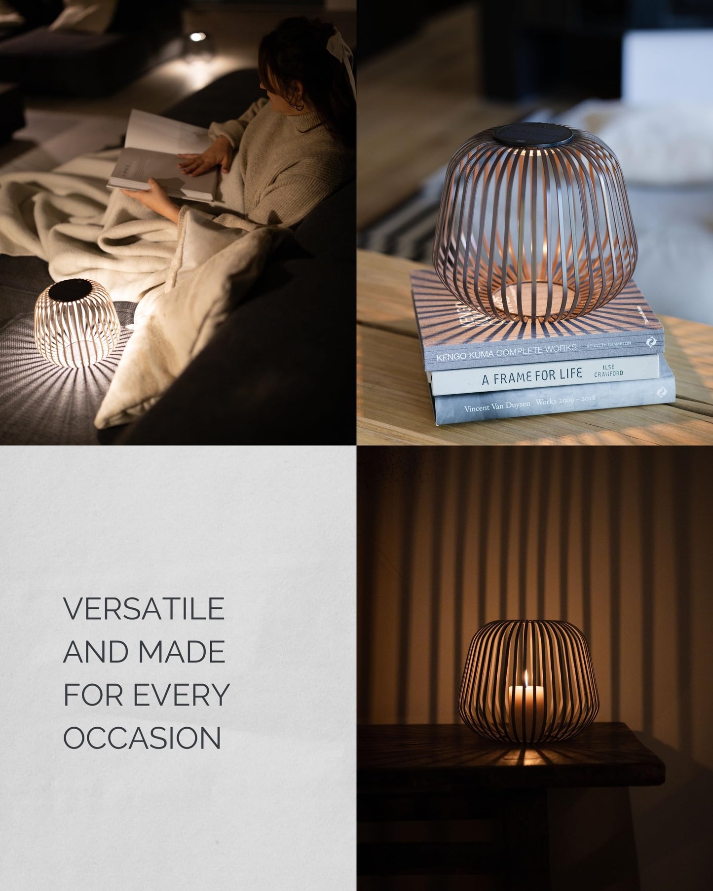 LUUK Studio Solis Wireless Solar LED Ambient Table Light, Warm White, 3 Dimmable Levels, Indoor & Outdoor, Solar & USB-C Rechargeable, Living Room, Bedside, Organic Contemporary, Walnut Brown, Size L