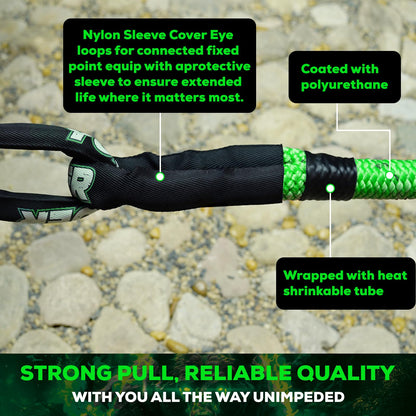 YUNFUER Heavy-Duty Kinetic Recovery Rope Kit – 48,600lbs, 1in x 30ft – Includes 2 Ultra-Strong UHMWPE Soft Shackles – 35%+ Elasticity for Off-Road Recovery, Towing & Emergency Use (Reflective)