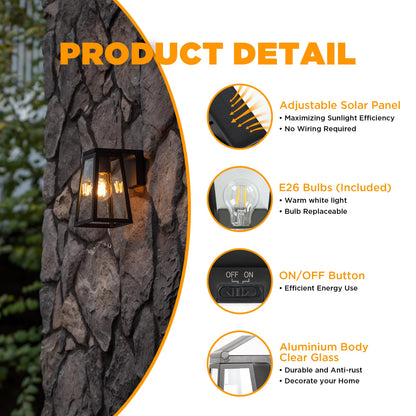 LUTEC Solar Porch Light 2 Pack, Wireless Dusk to Dawn Wall Sconce, Adjustable Solar Panel, Black, Model 6990905012-2pcs