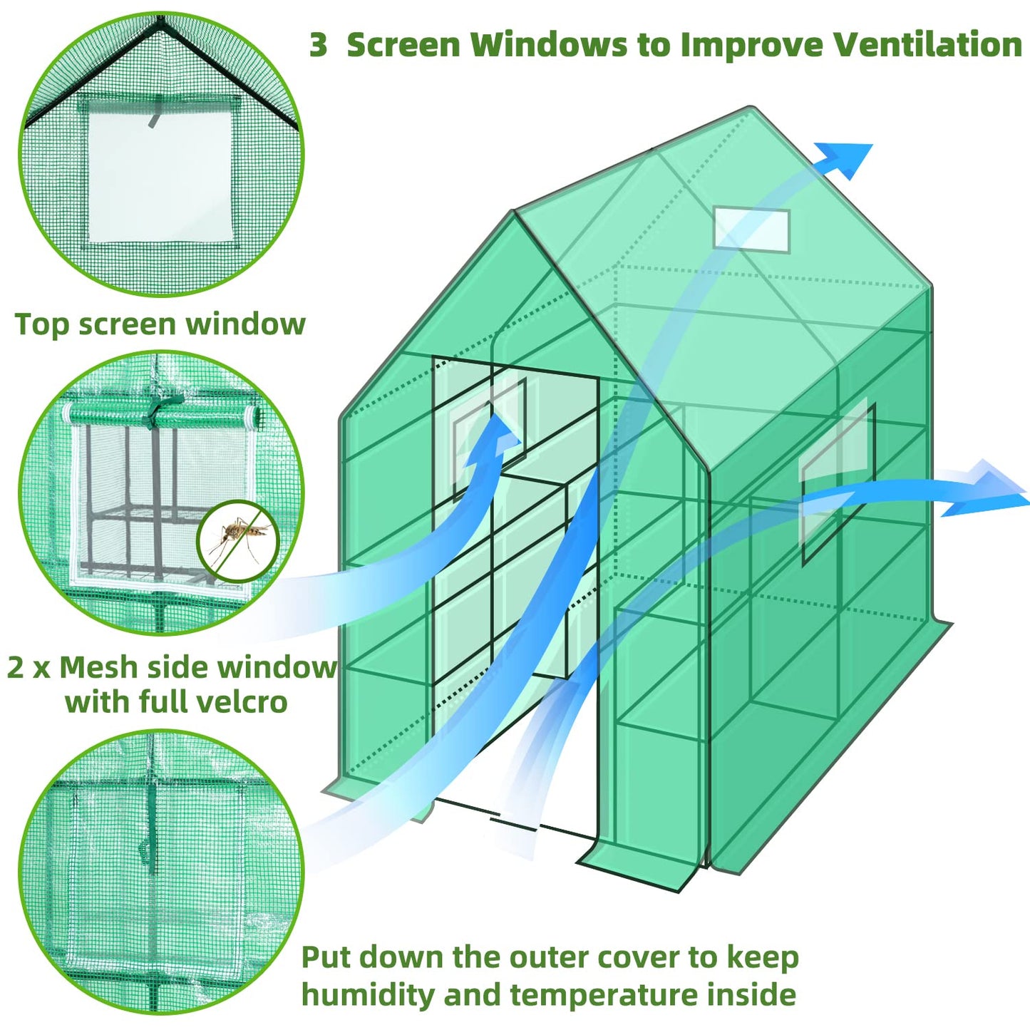 Ohuhu 4 Tiers 11 Shelves Greenhouses with 3" x 98' Repair Tape, Outdoor Walk-in Green House with Reinforced Clear Plastic Film Tape