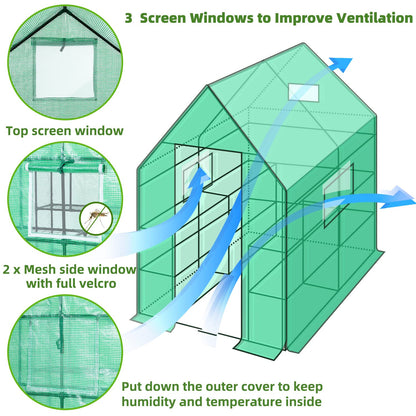 Ohuhu 4 Tiers 11 Shelves Greenhouses with 3" x 98' Repair Tape, Outdoor Walk-in Green House with Reinforced Clear Plastic Film Tape