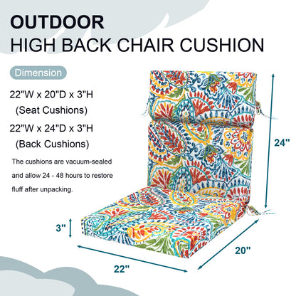 DYTXIII Outdoor High Back Chair Cushions Set of 2, 44"x22" Water Repellent Patio Seat Cushions with Elastic Sponge, All Weather Chair Pads for Rocking, Dining Chairs, Patio Furniture - Paisley Multi