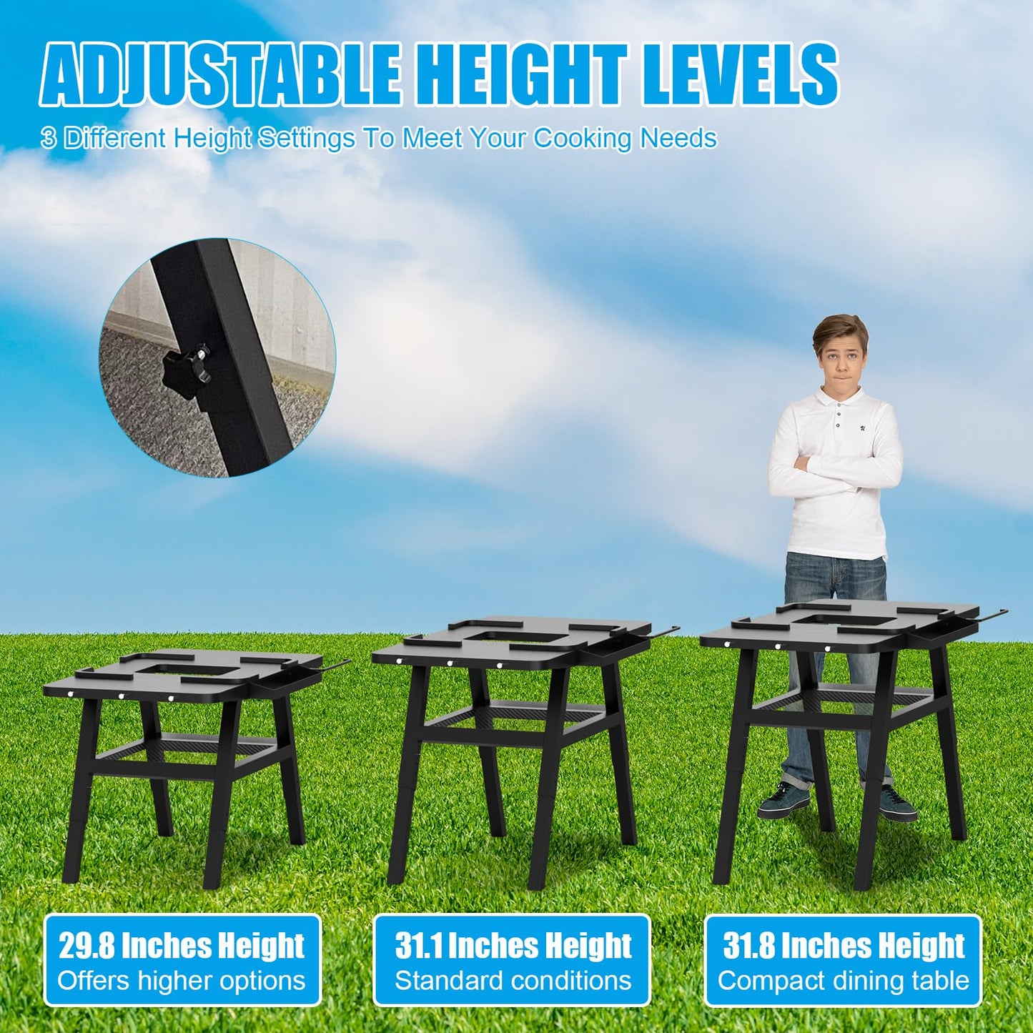 Grill Stand for Ninja Woodfire Outdoor Grills, Portable Adjustable Grill Cart Table for Ninja XSKUNSTAND OG700 OG800 OG900 OO101 Series & for Artisan MO201 Pizza Oven Stand Accessories with Shelves