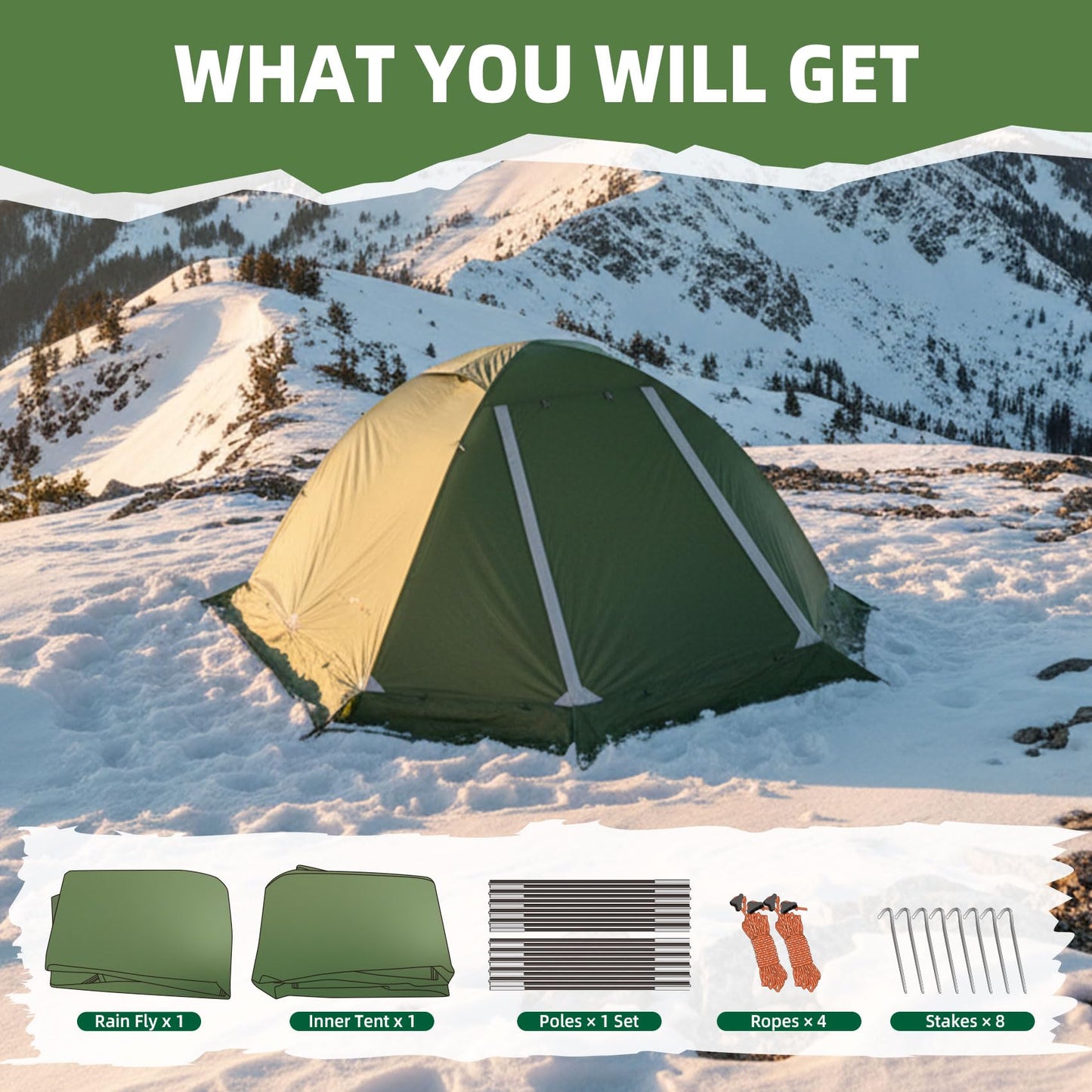 Clostnature Lightweight Backpacking Tent - 2 Person 4 Season Ultralight Waterproof Camping Tent, Large Size Easy Setup Tent for Winter, Cold Weather, Family, Outdoor, Hiking and Mountaineering