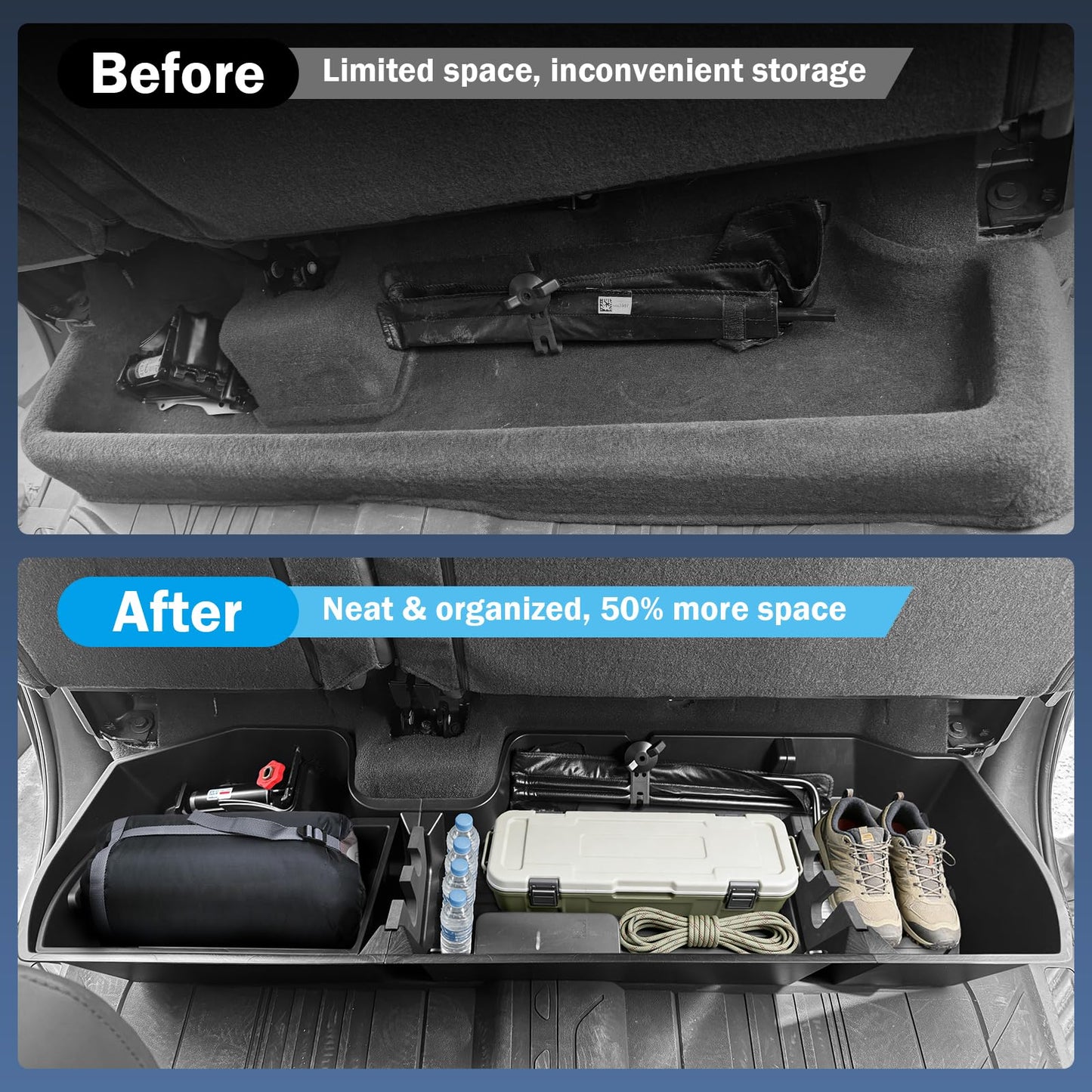 Abystar Under Seat Storage Box for Chevrolet Silverado & GMC Sierra 1500 2019–2026, 2500HD 3500HD 2020–2026, Rear Underseat Organizer, Hidden Tool Storage, No Drill Installation, Black