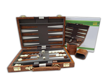 CHH Vinyl with Ripes Backagammon Set, Brown, 11"