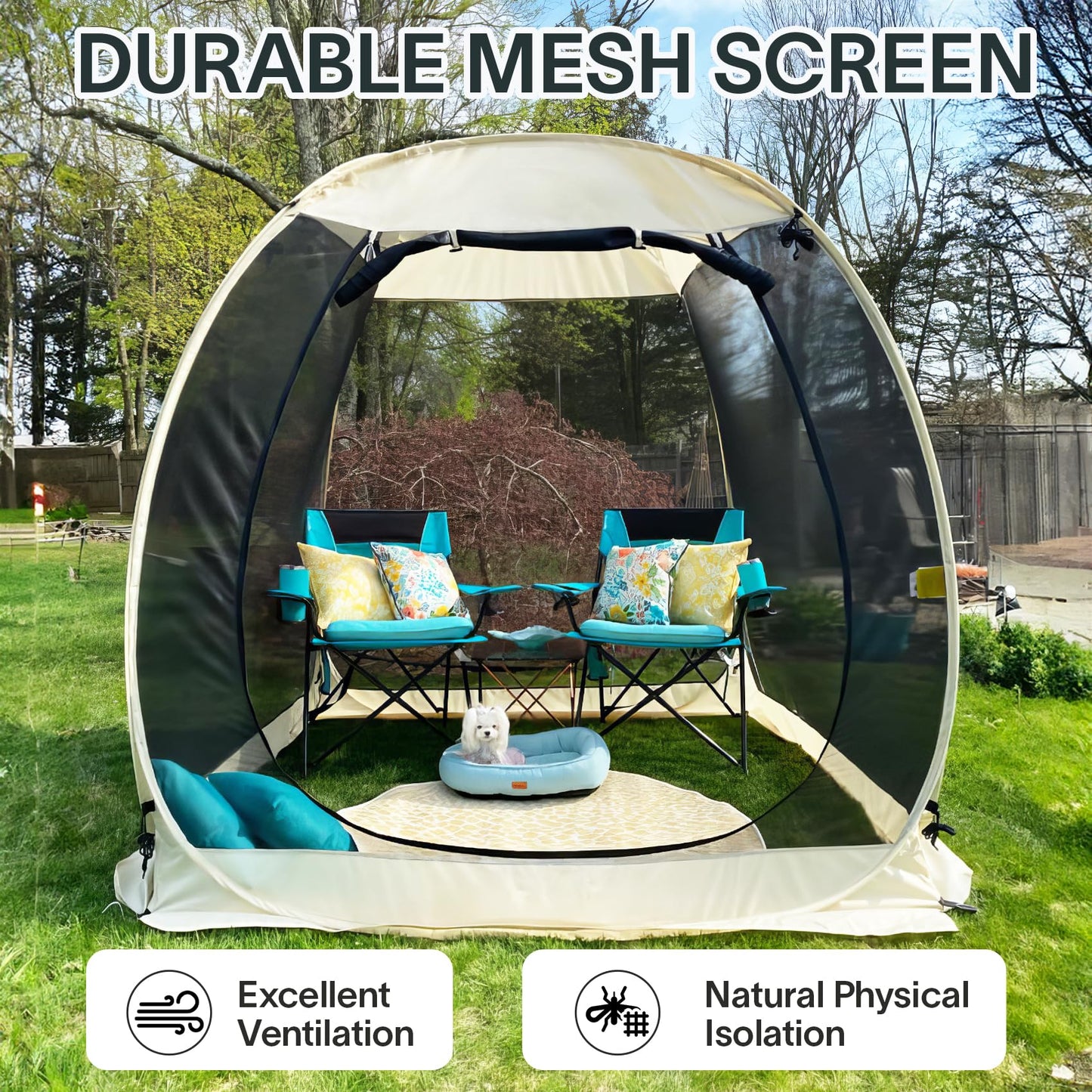 Alvantor® Screen House Gazebo, Pop Up Igloo Screened Canopy Tent with Mosquito Netting Sides,Instant UV Resistant Sun Shelter for Garden,Patio,Backyard,Beige 6 x6 FT