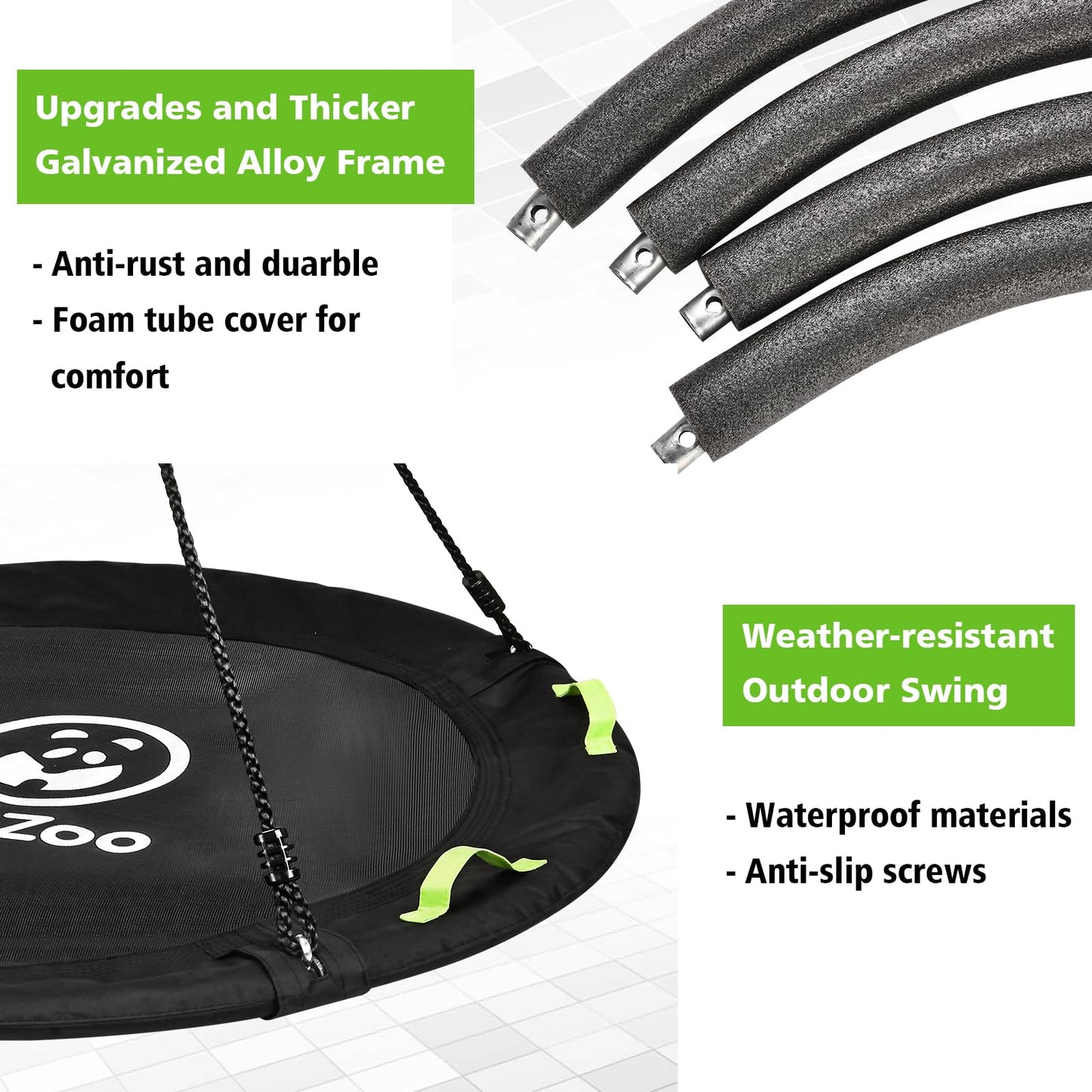 HeyZoo Tree Swing, 60 inch Larger Saucer Swing for Whole Family, 900lbs Weight Capacity, with Adjustable Hanging Straps, for Outdoor Backyard, Gifts for Kids, Black