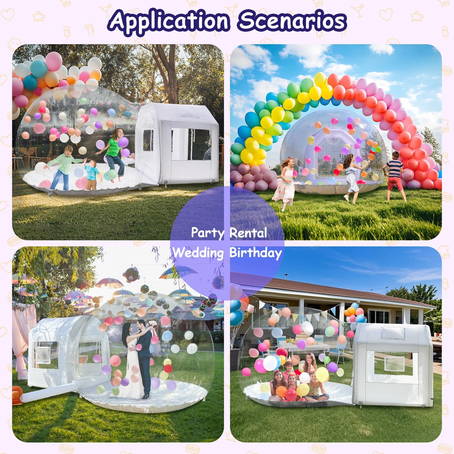 10ft Inflatable Bubble House Dome with Tunnel for Kids, Clear TPU Balloon Tent for Parties, Includes 450W Air Blower & 600W Air Pump