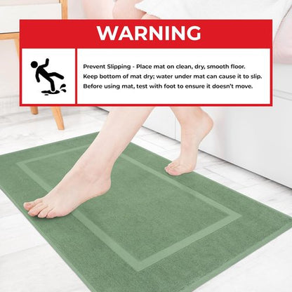 Cotton Paradise 100% Cotton Bath Mats - Soft, Absorbent, Quick-Dry Set of 2 | Sage Green 20x34 Inches