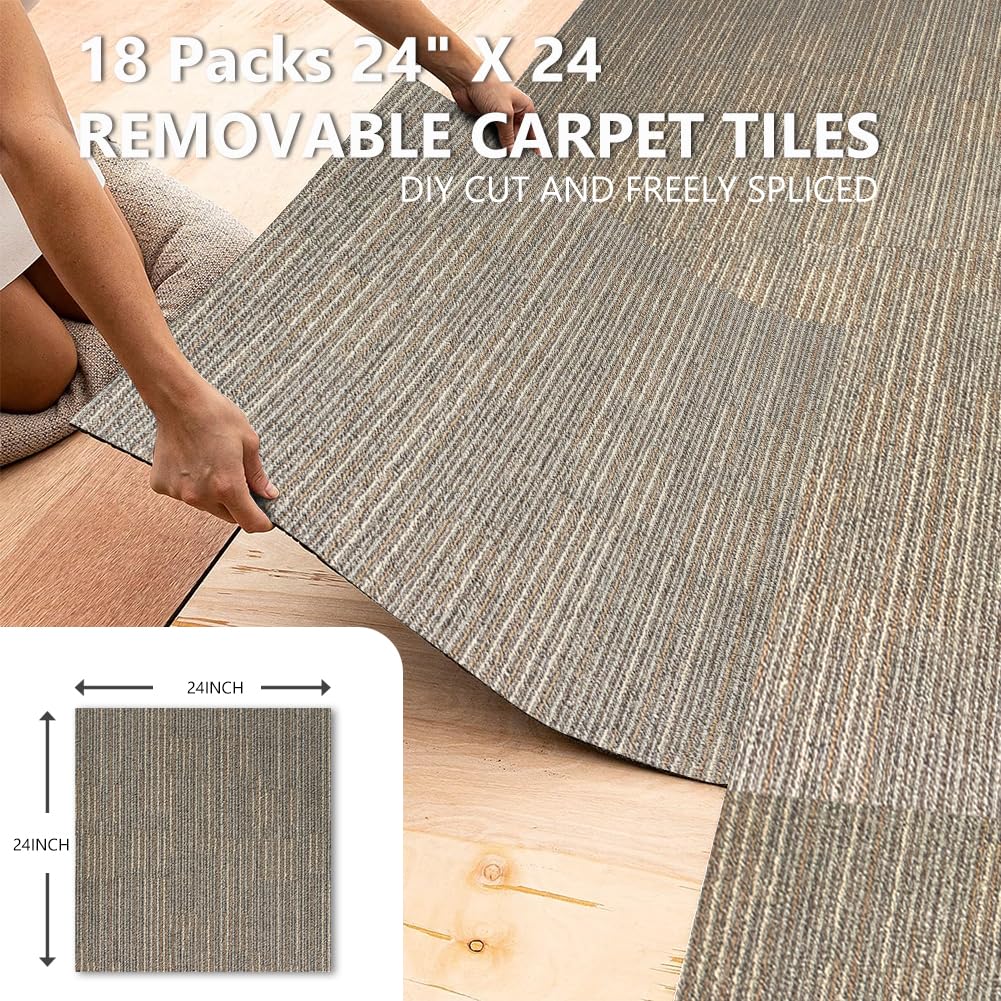 NINXANG Commercial Carpet Tiles Reusable 24" x 24" Squares 18 Tiles Non Slip Soft Floor Carpet for Office Living Room Bedroom Hotel Gym Easy DIY Installation with Flexlok Tabs (Beige)